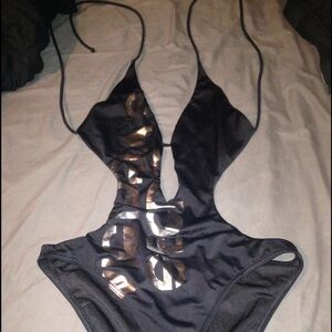 Victoria's Secret Black One-Piece Swimsuit with Metallic Logo